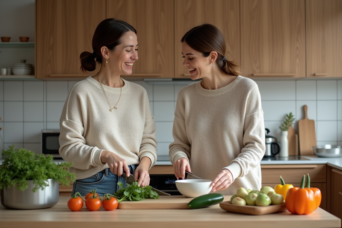 Deux femmes en cuisine préparant un repas ensemble