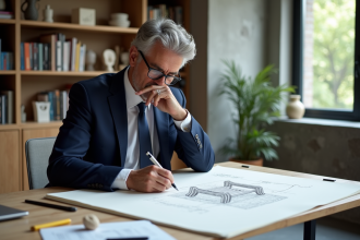 Dessinateur en studio esquissant une chaise design