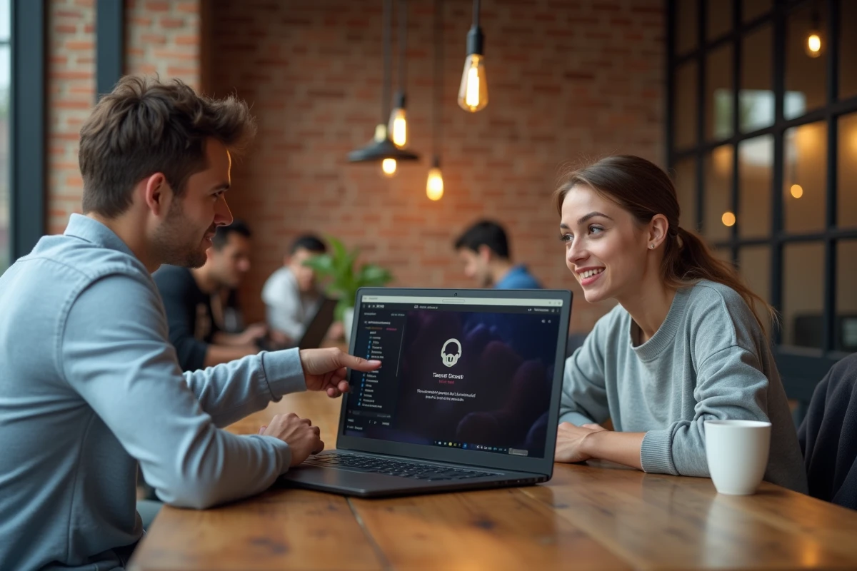 Deux créateurs de contenu analysant ensemble des erreurs de pseudo sur une plateforme de streaming en co-working