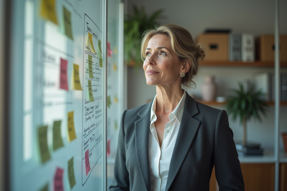 Femme manager réfléchissant dans son bureau