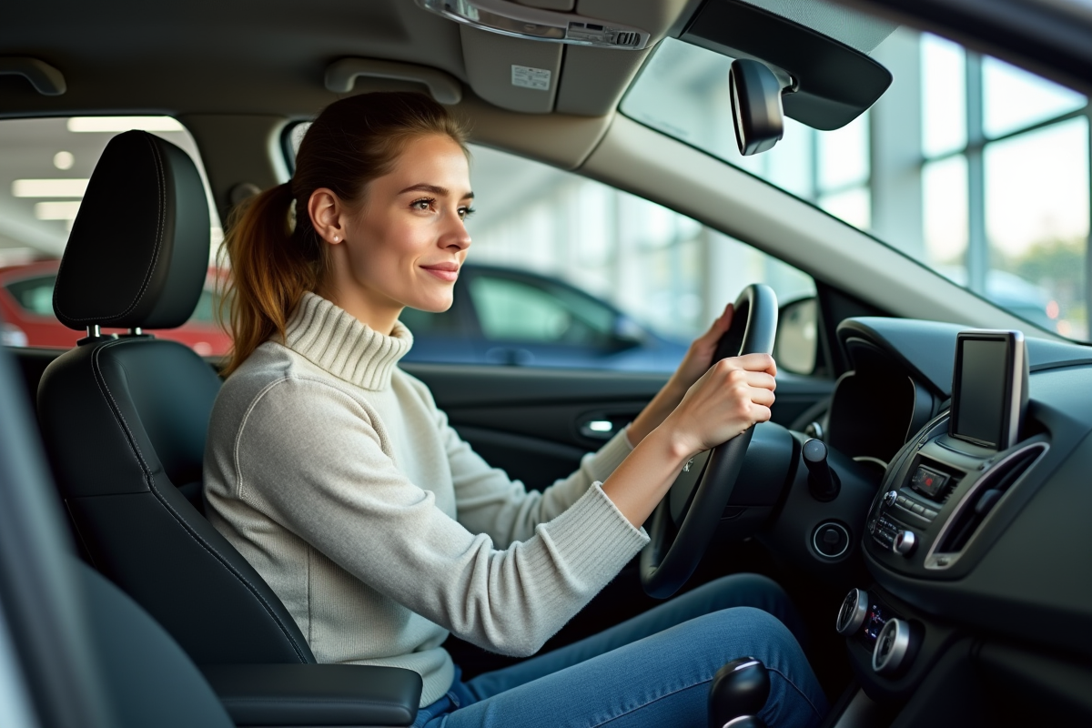 Jeune femme examine le tableau de bord d
