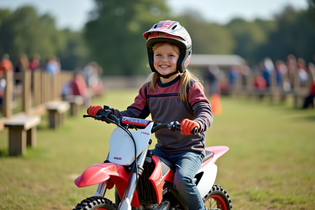 Jeune fille souriante avec son vélo motocross Piwi 80