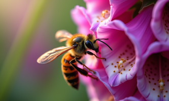 Frelon sur une fleur de foxglove fuchsia en plein jour