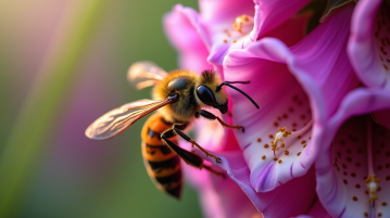 Frelon sur une fleur de foxglove fuchsia en plein jour
