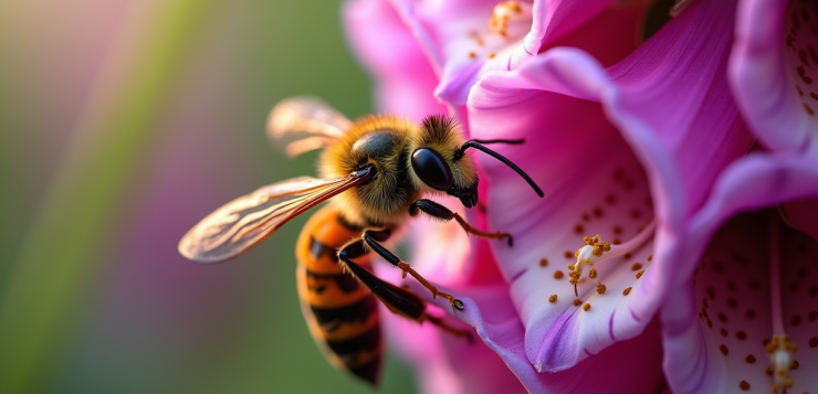 Frelon sur une fleur de foxglove fuchsia en plein jour