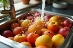 Fruits frais lavés dans une cuisine moderne pour l article