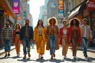 Groupe de personnes dans la ville mode et dynamique