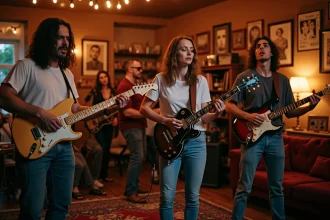Groupe de rock français jouant lors d'une fête à la maison
