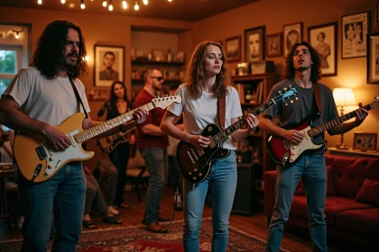 Groupe de rock français jouant lors d'une fête à la maison