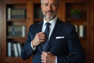 Homme d'âge moyen en costume cravate dans un bureau élégant