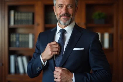 Homme d'âge moyen en costume cravate dans un bureau élégant