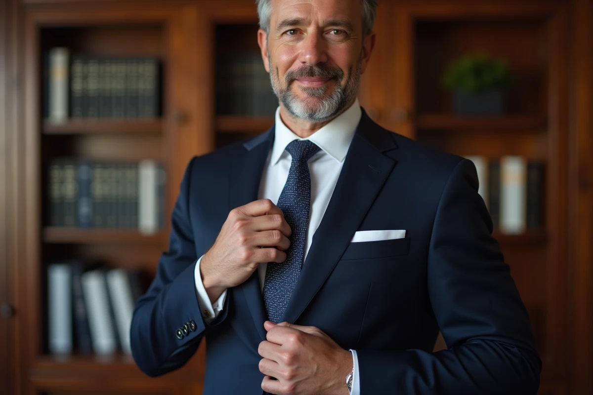 Homme d'âge moyen en costume cravate dans un bureau élégant