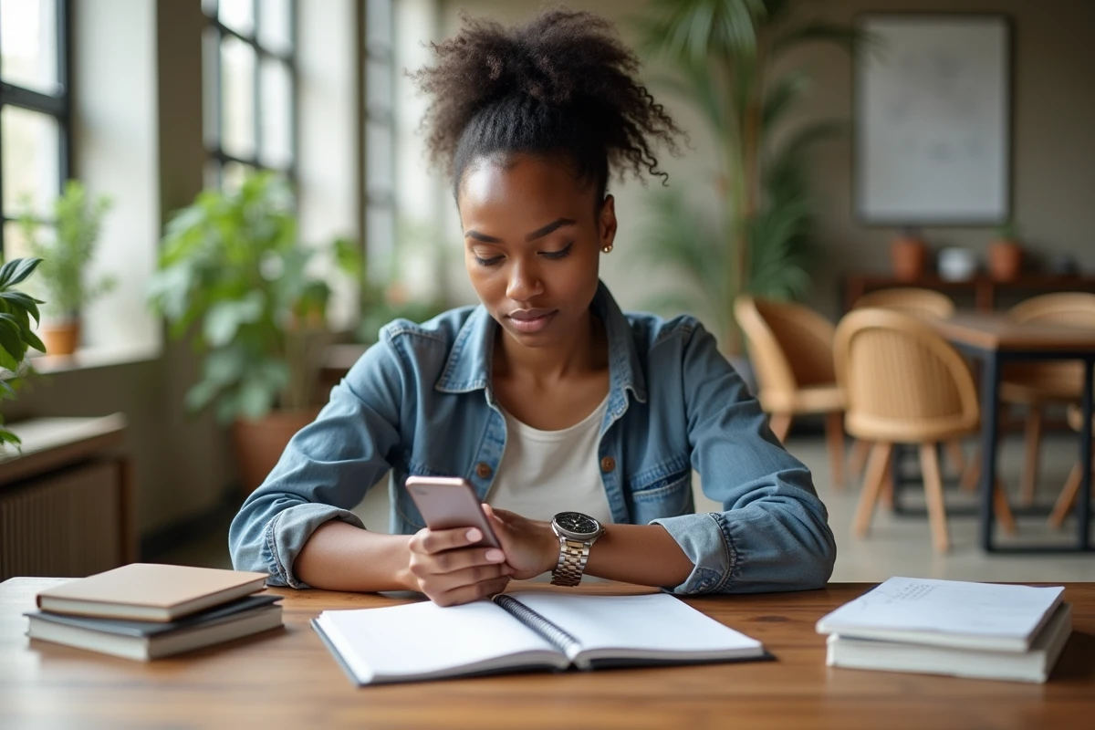 Jeune femme malgache vérifiant son agenda au bureau