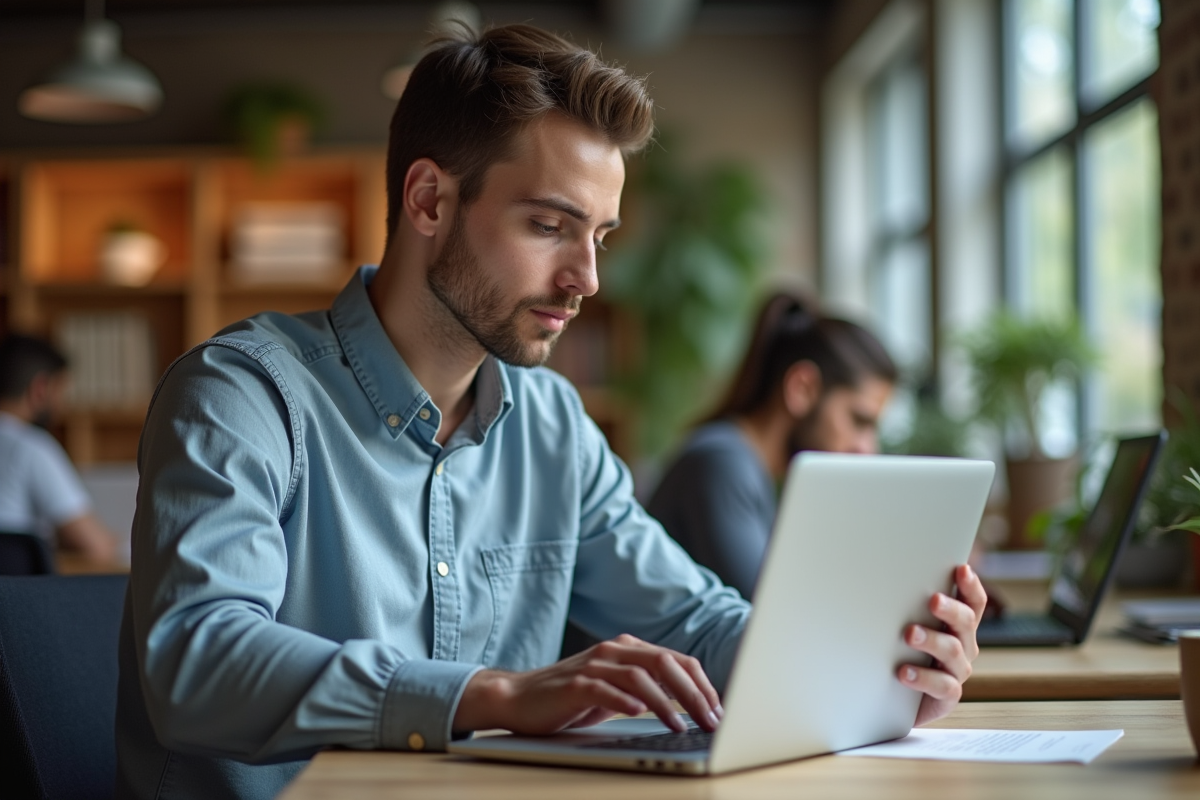 Jeune homme travaillant dans un espace coworking