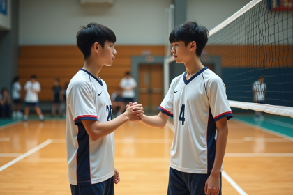 Deux adolescents en uniforme de volleyball japonais après un match