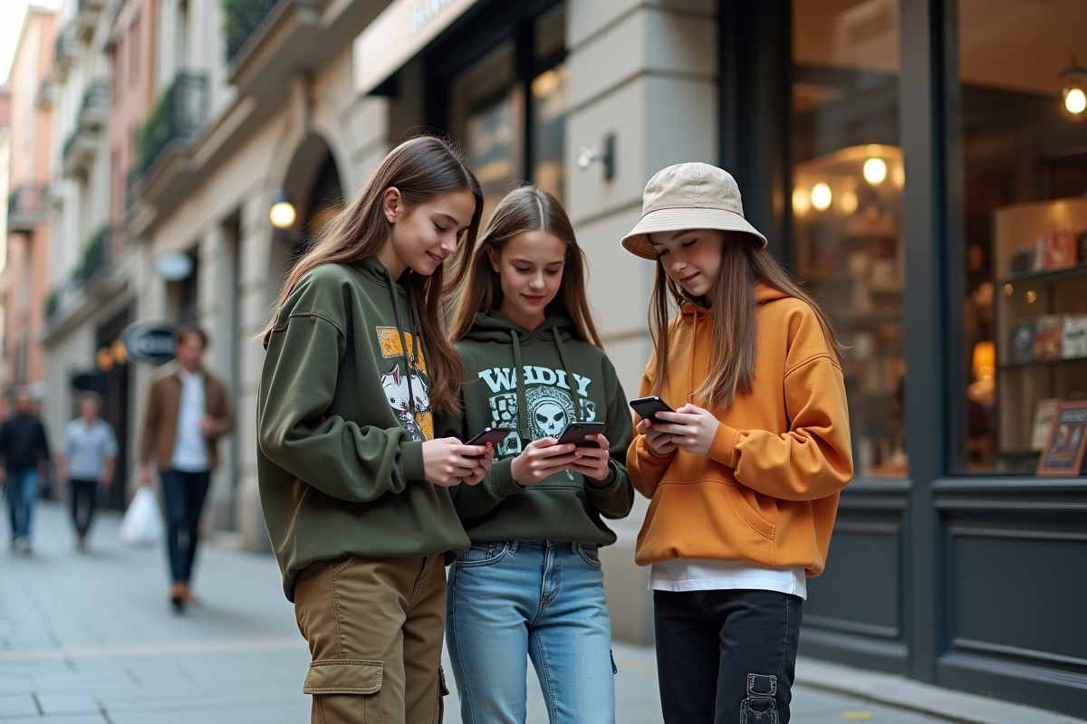 Groupe d adolescents en streetwear dans une rue urbaine