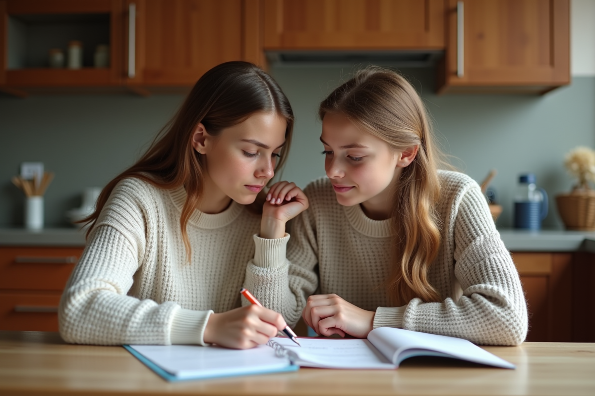 Maman et fille discutent à la cuisine