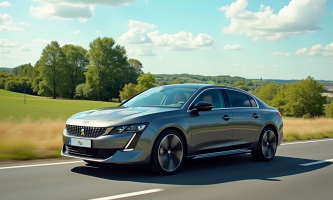Peugeot 508 PSE sur une route de campagne ensoleillée