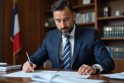 Homme d'affaires en costume dans un bureau français