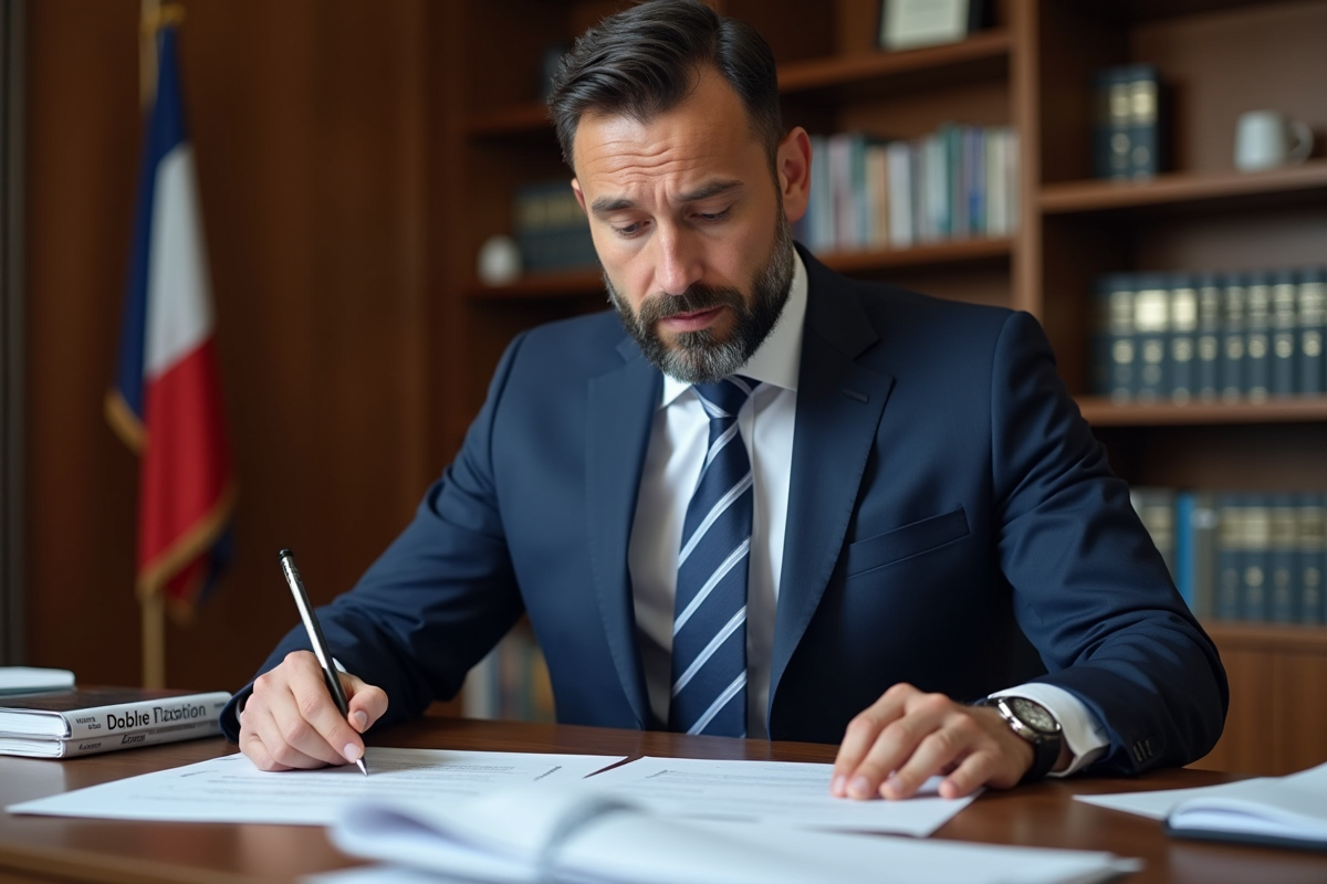 Homme d'affaires en costume dans un bureau français