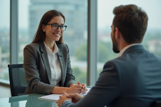 Jeune femme marketing en réunion dans un bureau moderne
